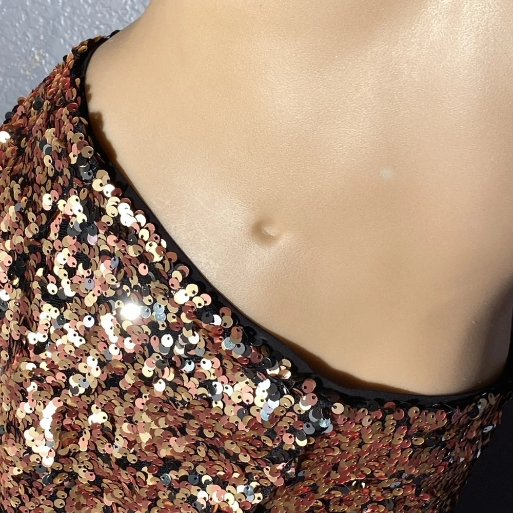 FREE PEOPLE - NWT - skirt: bronze lined sequined w front slit & rear zipper - 12 - Picture 9 of 16